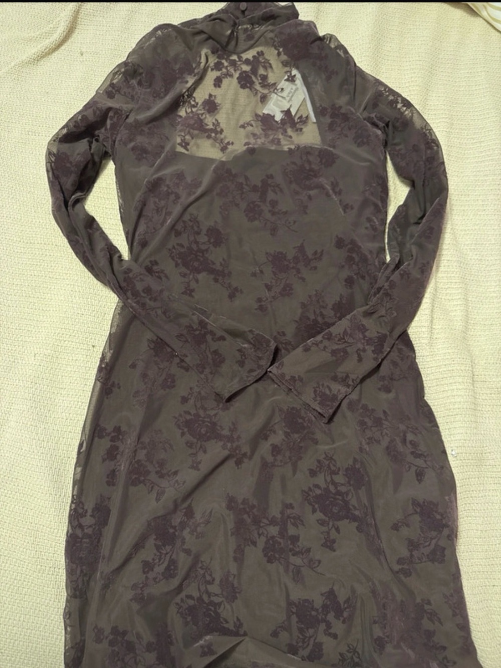Abercrombie & Fitch Sheer Floral Long-Sleeve Backless Dress - Plum